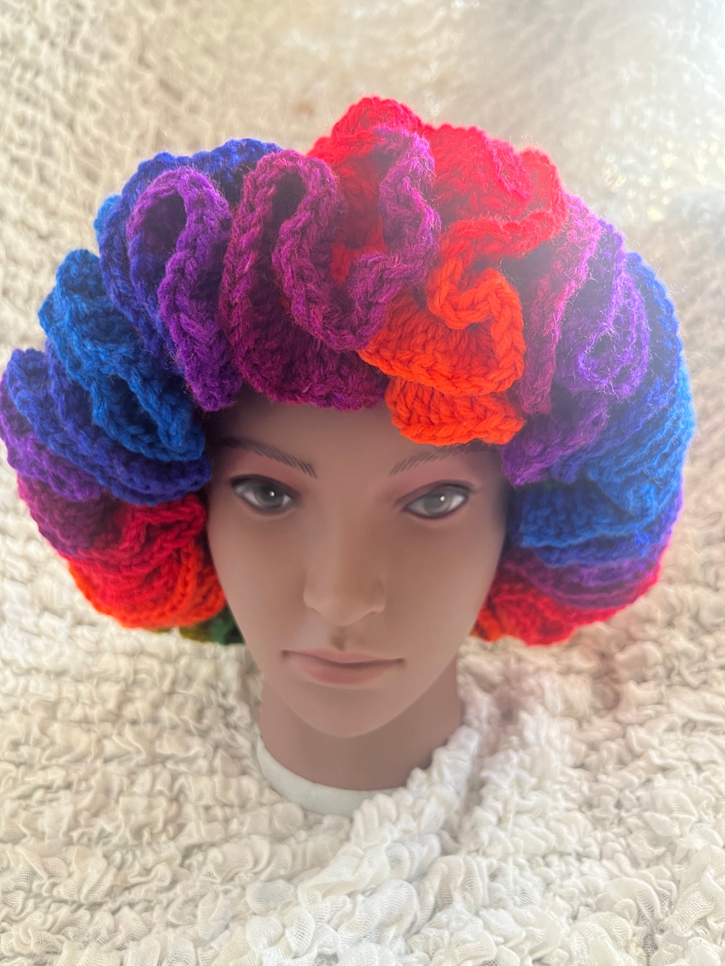 Handmade Rainbow Crochet Ruffle Hat