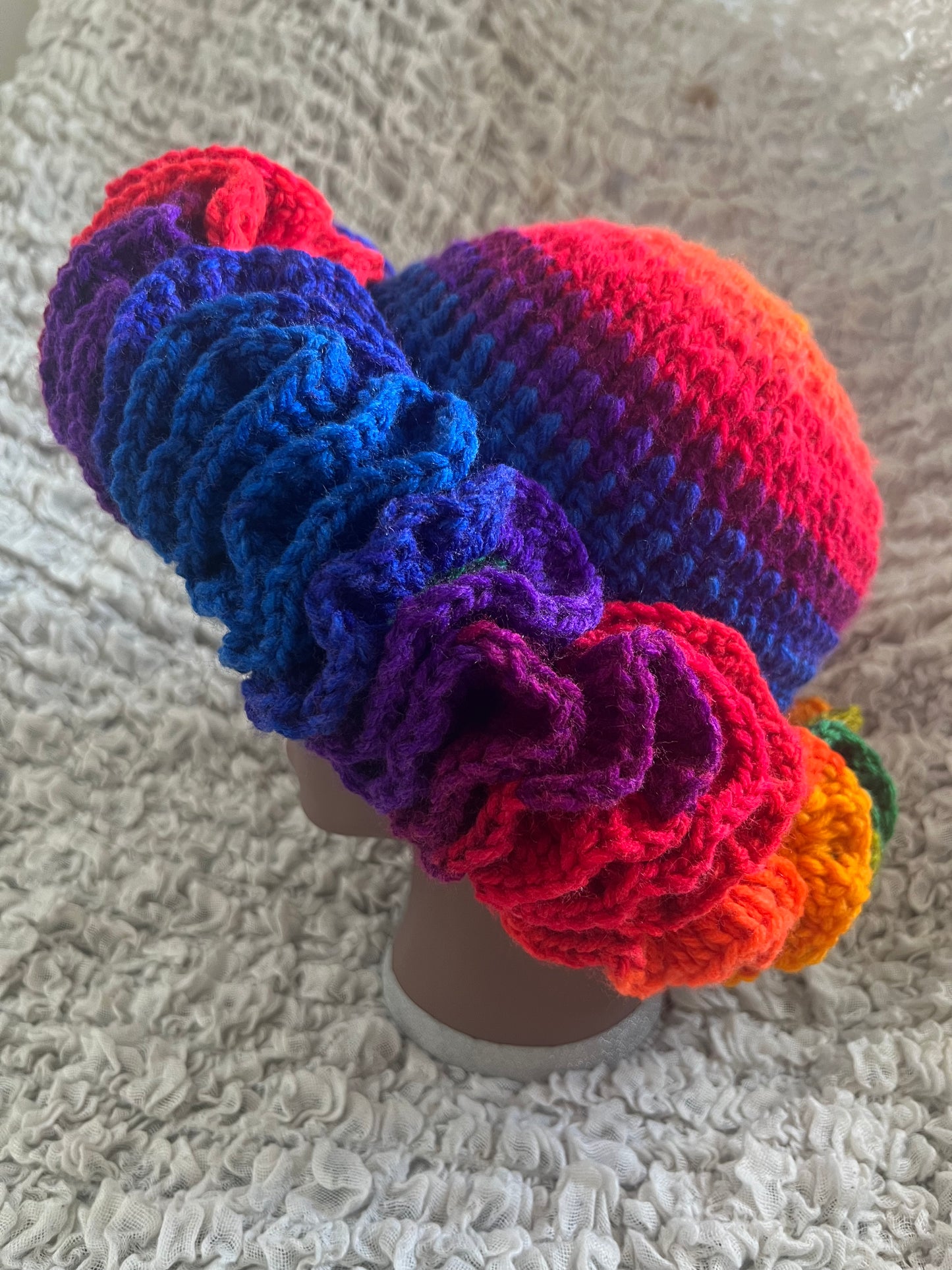 Handmade Rainbow Crochet Ruffle Hat