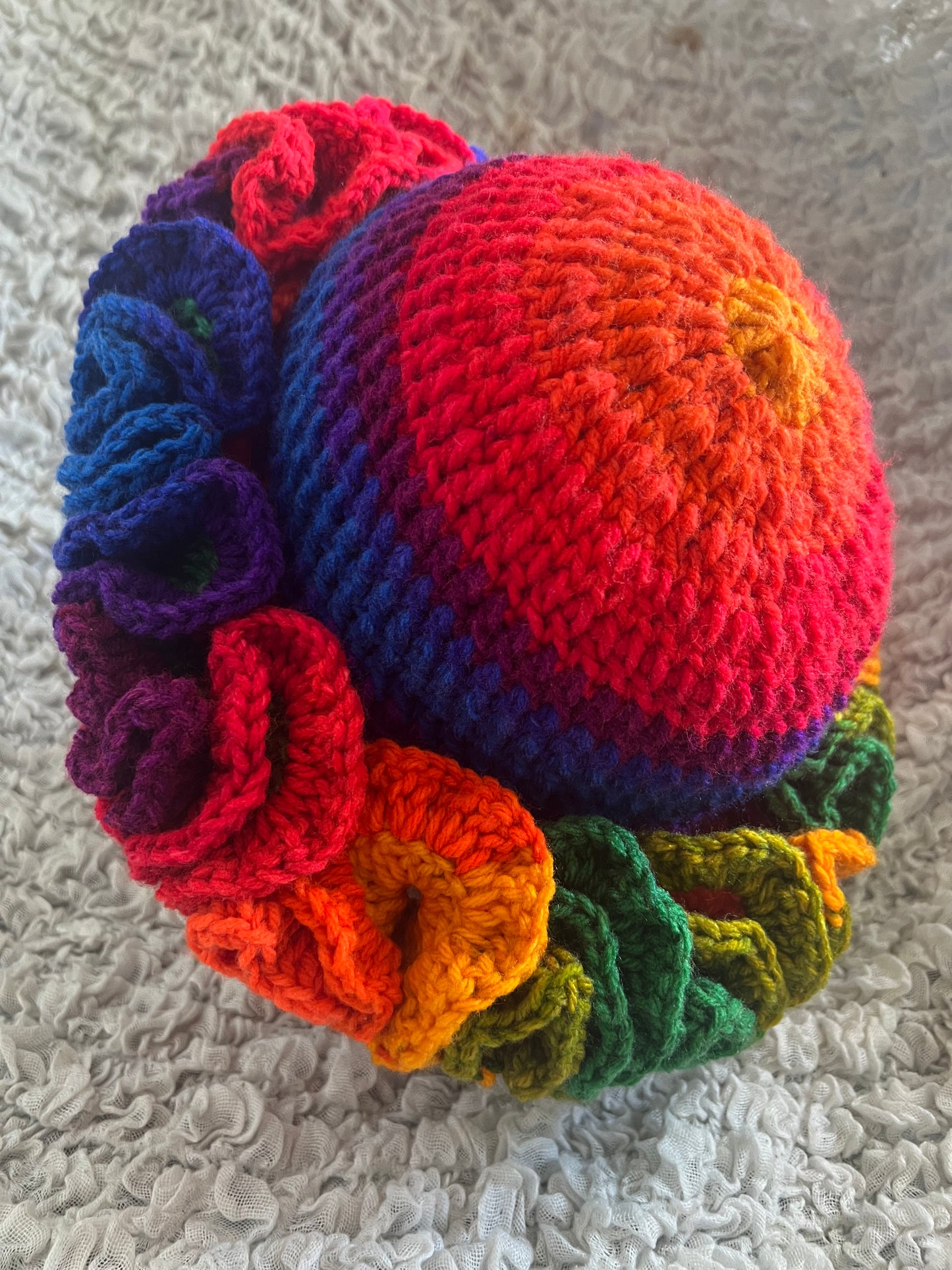 Handmade Rainbow Crochet Ruffle Hat